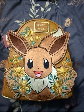 Loungefly Brown Eevee Floral Mini Backpack with Gold Embroidery